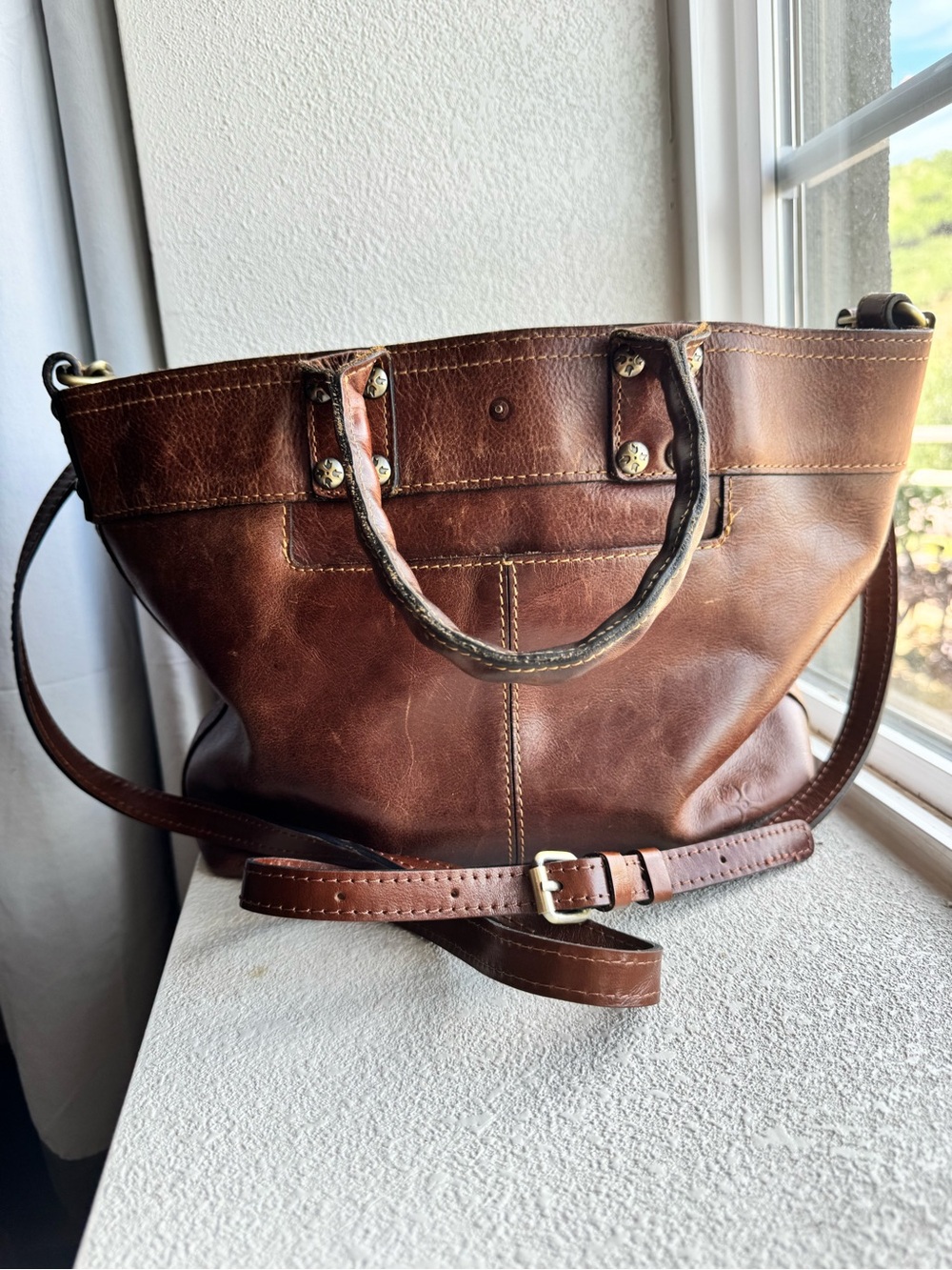 Patricia Nash Analia Top Handle Crossbody Tote Bag in Cognac